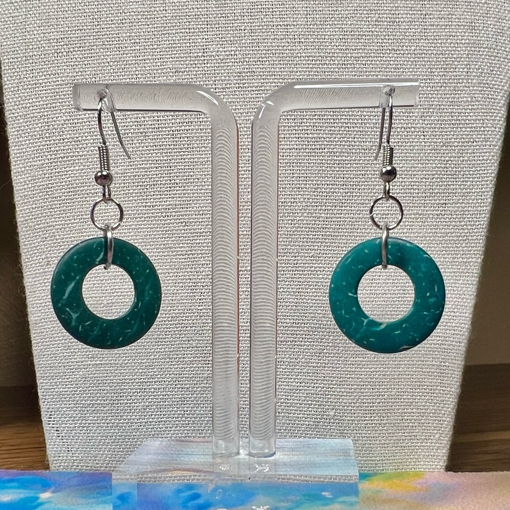 Teal Marbled Circle ⭕️ Disc Artisan Earrings